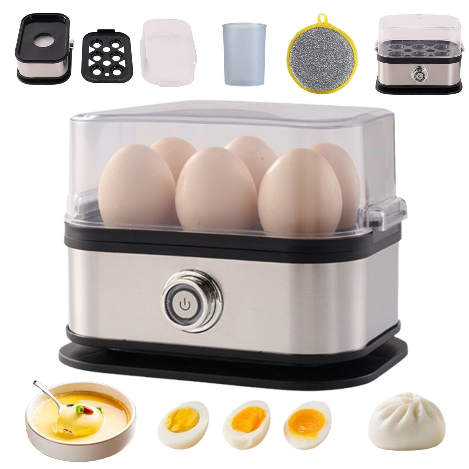 Cuociuova Intelligente Halreactody Con Spegnimento Automatico, Funzione Di Spegnimento Automatico Tramite Manopola, Cuoce Anche Altri Alimenti A Vapore, Con Il Miglior Cuociuova In Acciaio (1pcs)