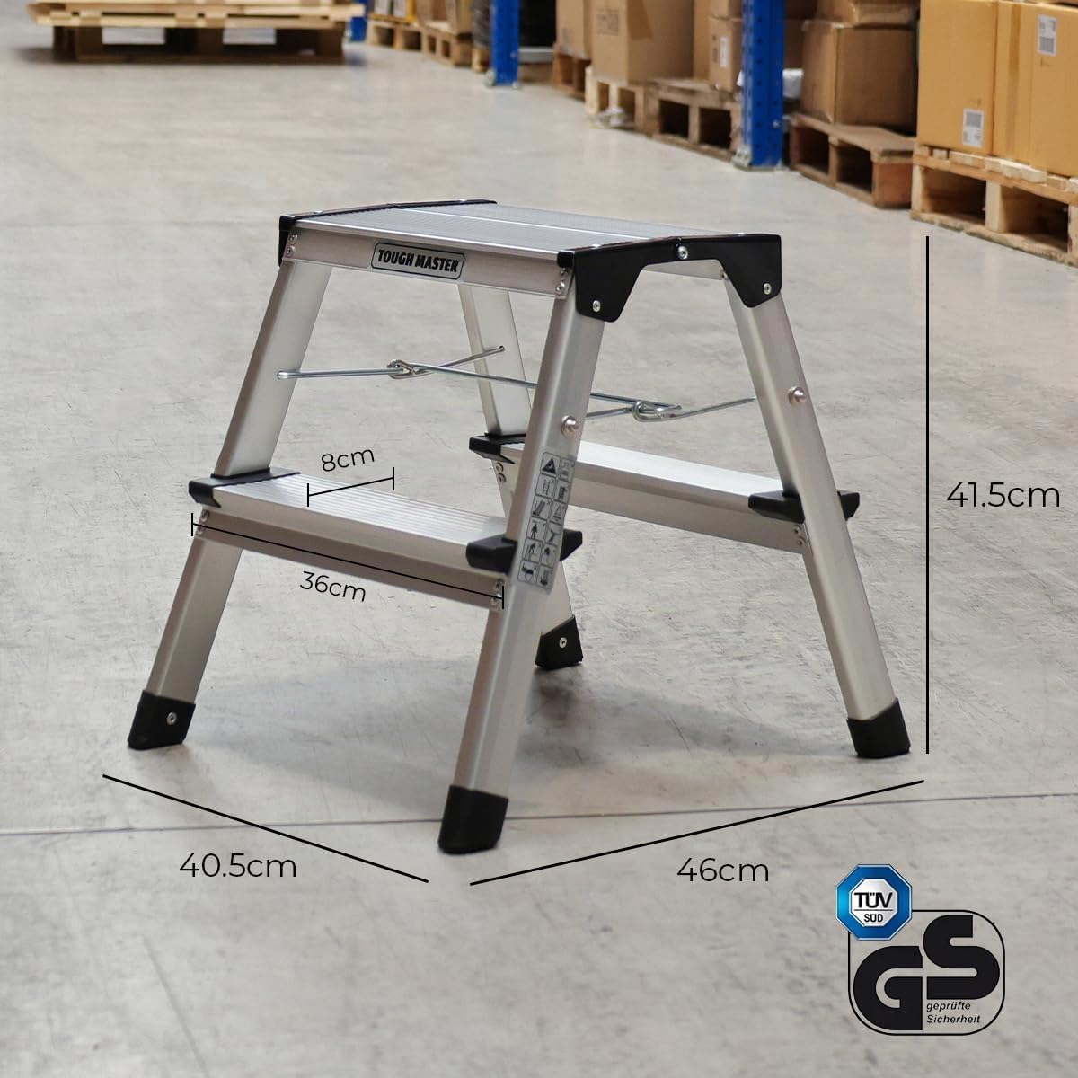 Escabeau Pliable Double Face 20 x 33,5 cm, Plateforme en Aluminium, capacité de 150 kg, Multi-Usage, Bricolage, Utilisation intérieure ou extérieure (2 marches)