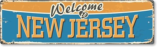 SmartSign Letrero de metal vintage de 4 x 14 pulgadas con texto en inglés "Welcome To New Jersey State", aluminio inoxidable de 40 mil con capa