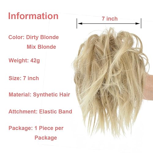 Miniatura 9 de KETHBE Pieza de pelo desordenado, moño sintético despeinado, pieza de pelo corto para cola de caballo sintética con banda de goma elástica, piezas