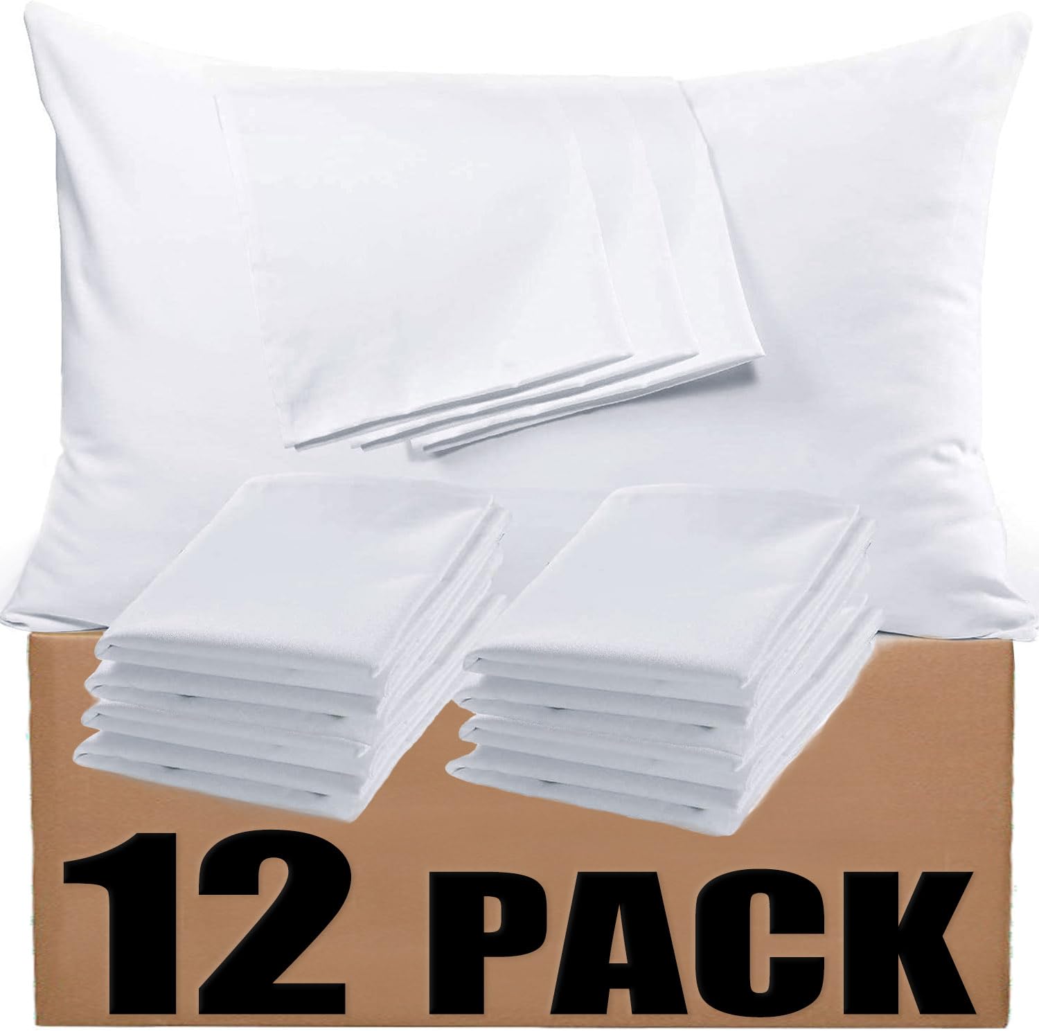 Bulk Pillow Cases Standard Size Set of 12 Pack Basic Pillowcases White Pillow Case Hypoallergenic Pillowcase Soft Envelope Closure Covers 20 x 26 Inches