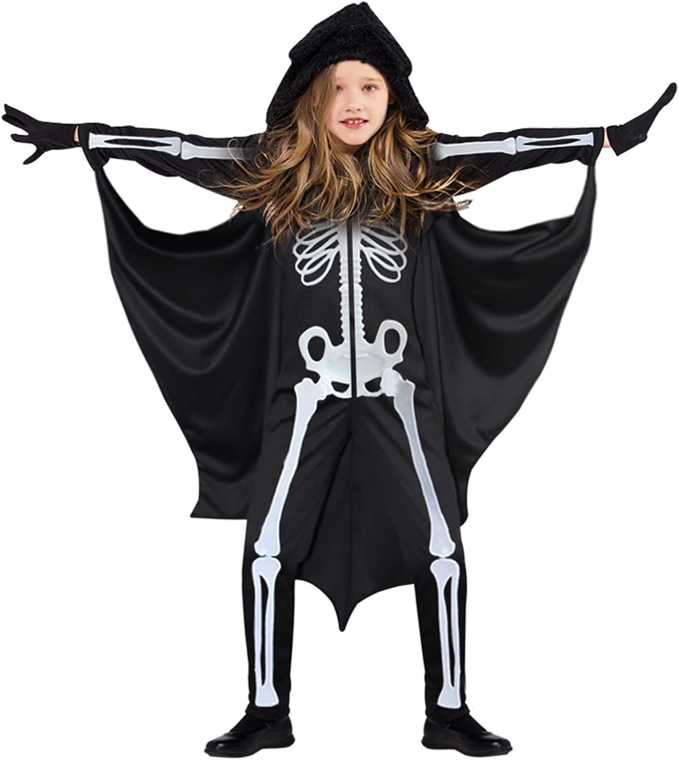 Disfraz Murcielago Niño, Disfraz Halloween Niño Esqueleto, Disfraz de Murciélago para Niño, Disfraz Vampirina Niña, Disfraz de Vampiro con Capa de Halloween Alas Fiesta Cosplay Negro (3-4 Años)