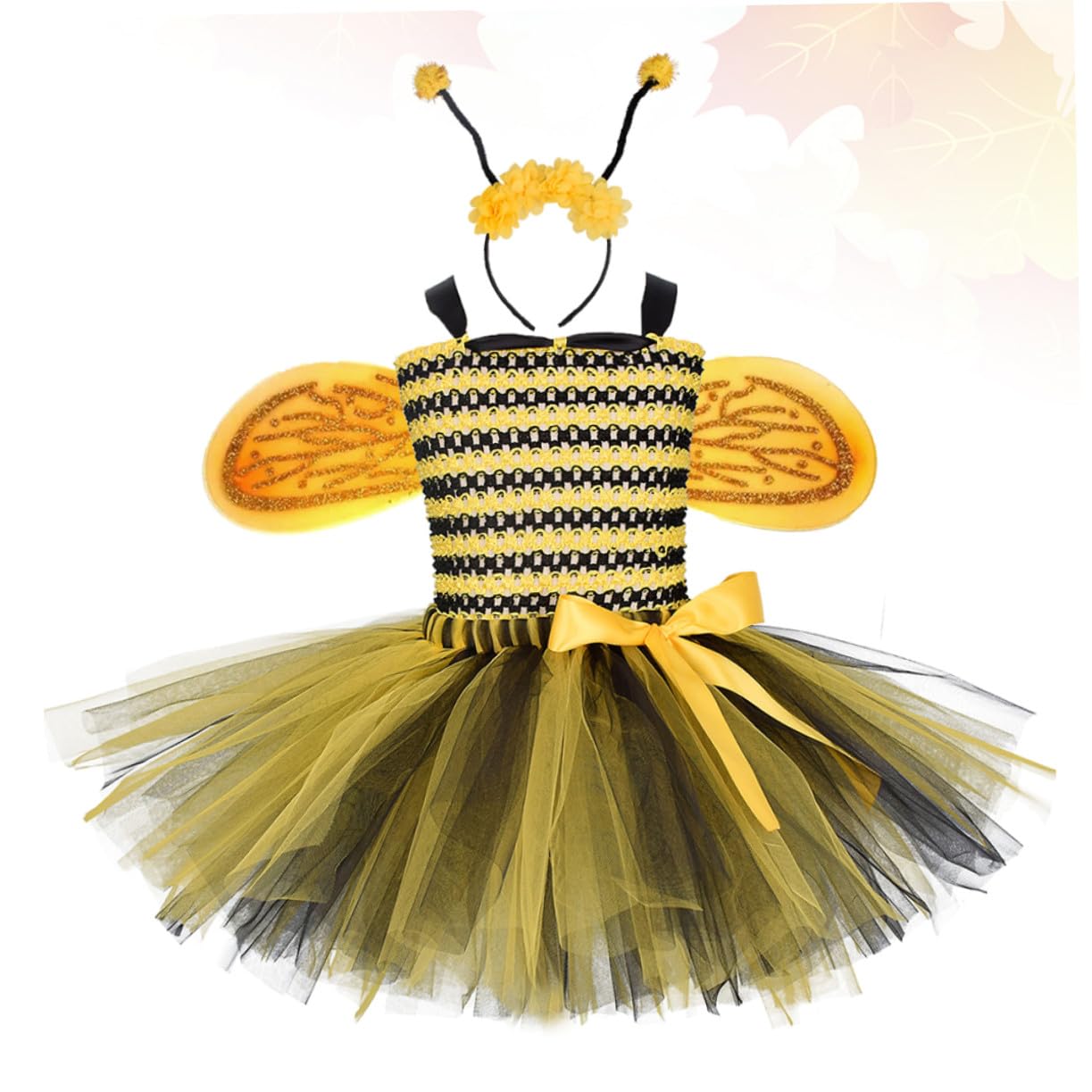 Bienenkostüm Mädchen mit Tüllrock und Flügeln Weiches Atmungsaktives Material Haarreif Bequemes Faschingskostüm für Partys und Bühnenauftritte