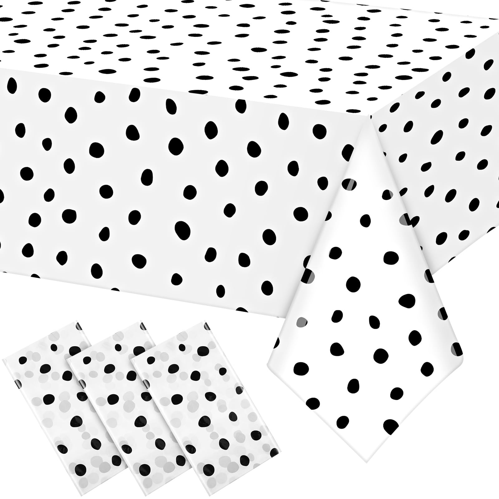 Photo 1 of Mindsoft 3 Pcs Black Painted Dots Tablecloth Disposable Black Cream Polka Dot Tablecloth Modern Art Table Cover for Picnic Wedding Birthday Tea Party Decoration