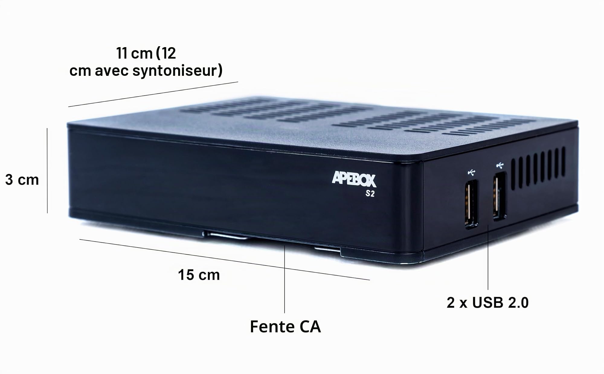 APEBOX S2 - Récepteur satellite Multistream H.265 FULL HD (1080p, 1x DVB-S2, 2x USB 2.0, HD-OUT, LAN, LED Display, IR, SPDIF, AV, RS232, YouTube et DLNA)