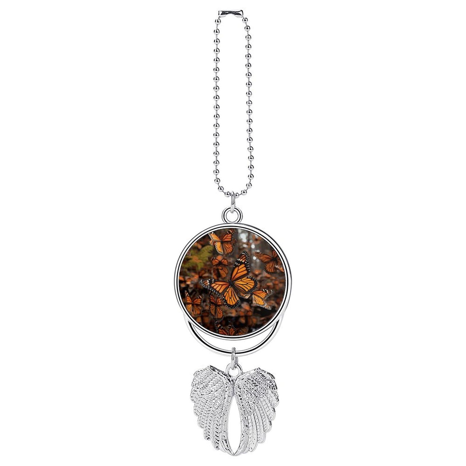 Monarch Butterflies Car Pendant Rear View Mirror Hanging Ornament Auto Metal Charm for Aesthetic Interior Decor. Lucky Car Accessories Cute Funny Hanging Decor for Car Truck