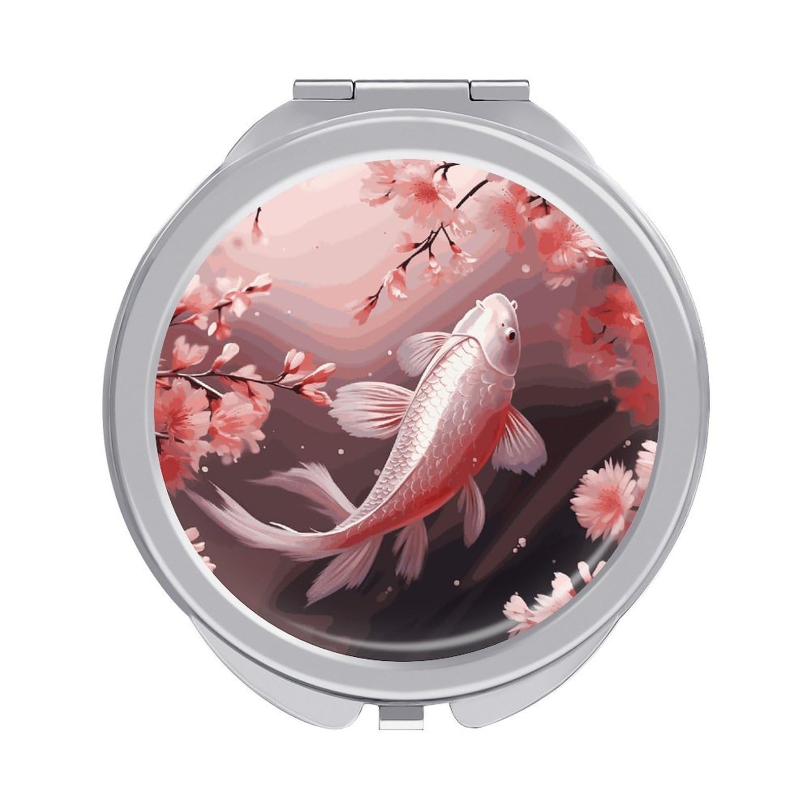 FekiLoot Pink Cherry Blossom Red Carp Travel Makeup Mirror 2 X /1 X Magnifying Slim Pocket Mirrors Compact for Purse Travel Makeup Mirrors for Pocket, Handbag, Purse Women Gift