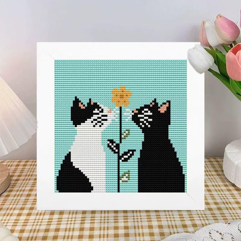 Image of Tiwabb Cat Cross Stitch Kits for Adults Beginner,Stamped Cross Stitch Kits Crafts for Adults with Framed,Embroidery Kit for Beginners,11CT Full Cross Stitch for Kids Home Decor 6.7x6.7inch