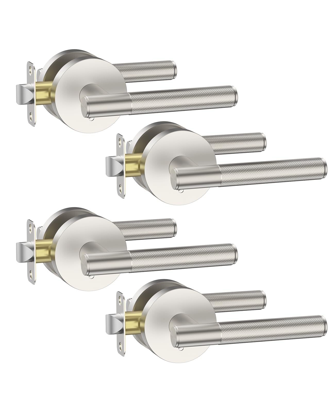 Photo 1 of Asidrama 4 Pack Privacy Brushed Satin Nickel Door Handles, Door Lever with Door Knobs Indoor for Bedroom or Bathroom, Heavy Duty Door Handles Interior with Locks for Left Right Sided Doors