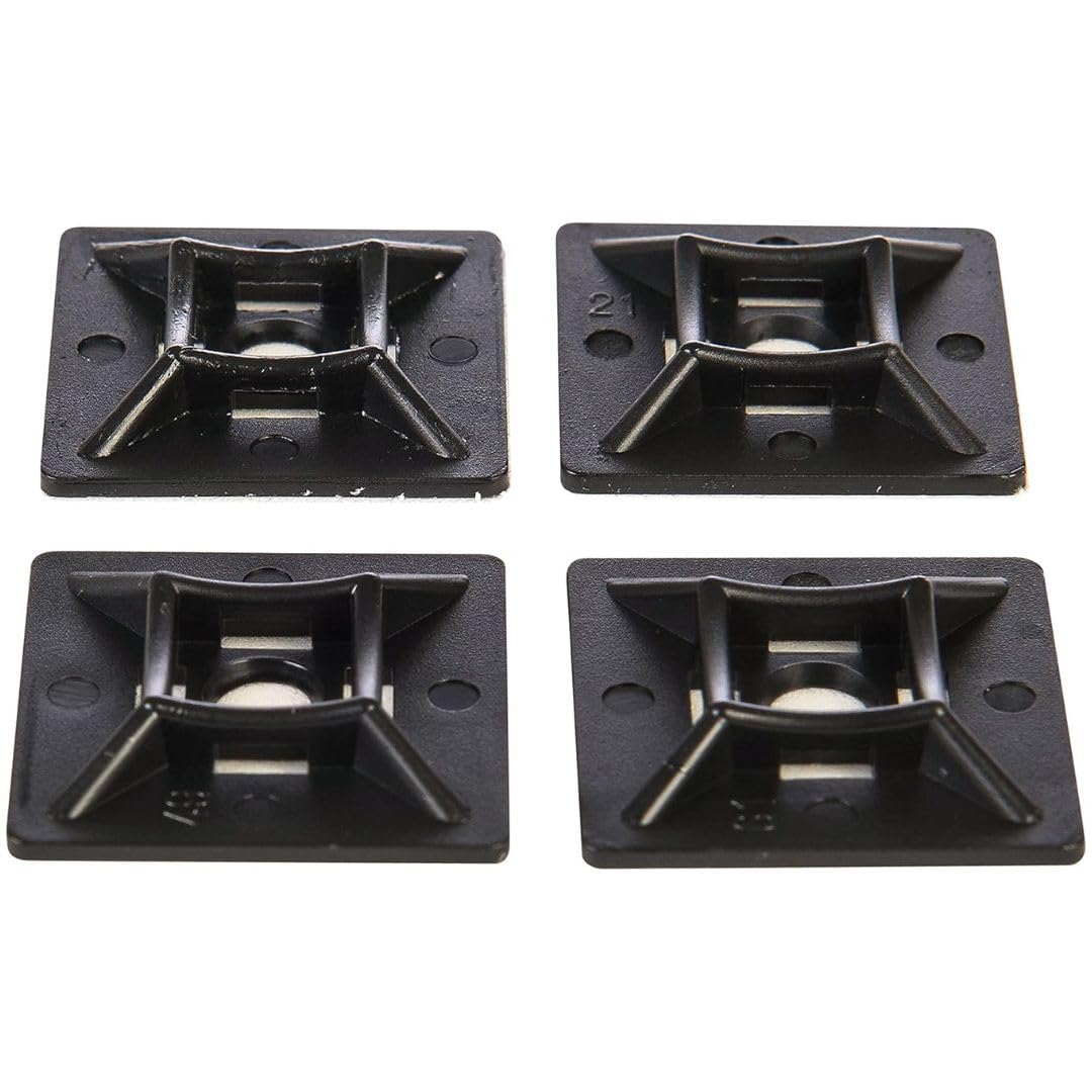 GTSE 100 Pack Black Zip Tie Mounts, 1" Adhesive Mounting Squares, Cable Tie Mount, Cable Clips Organizer Holders, Zip Tie Anchor for Wire Bundles, UV Resistant Tie Wrap Bases