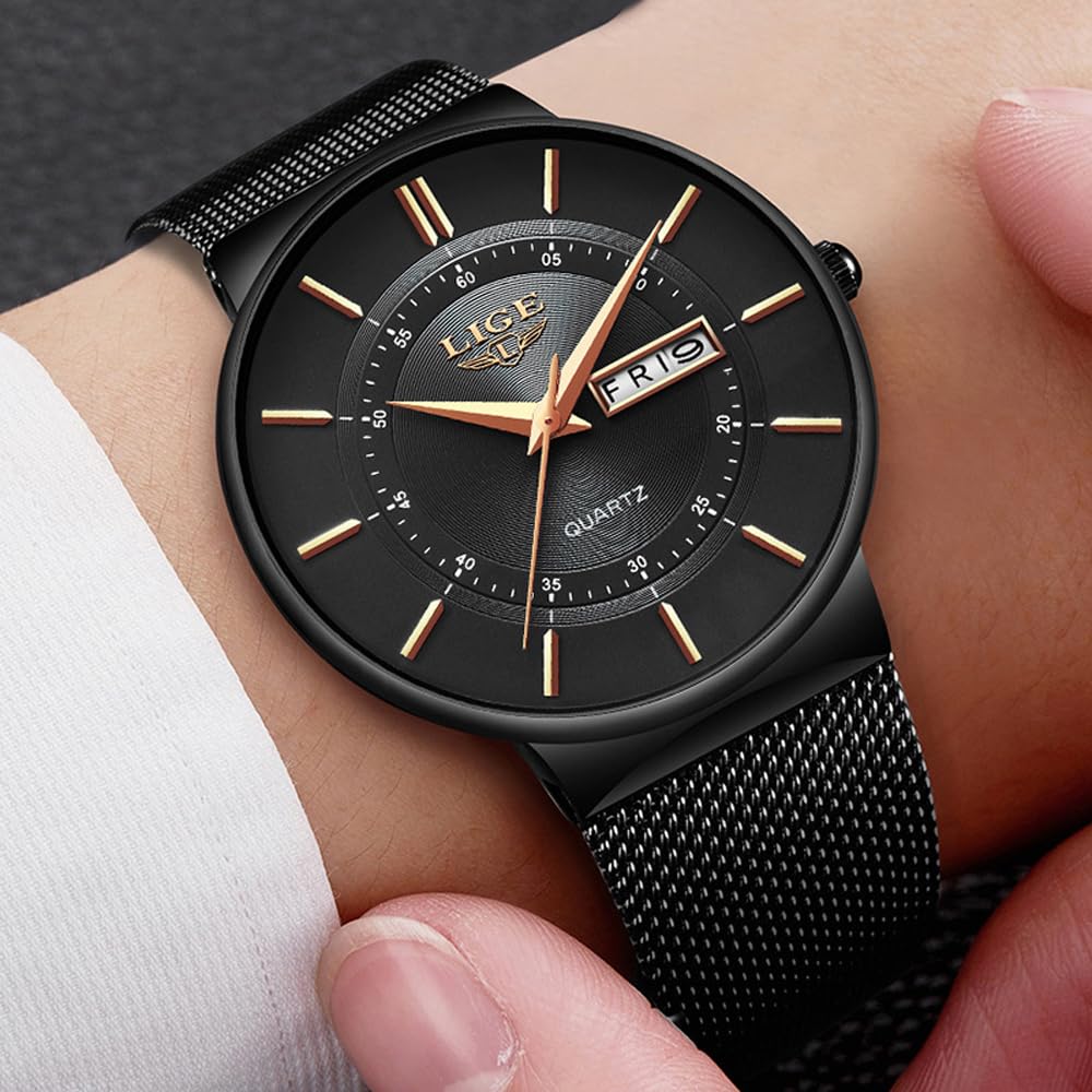 Reloj de pulsera con correa de malla numeral romana para hombre