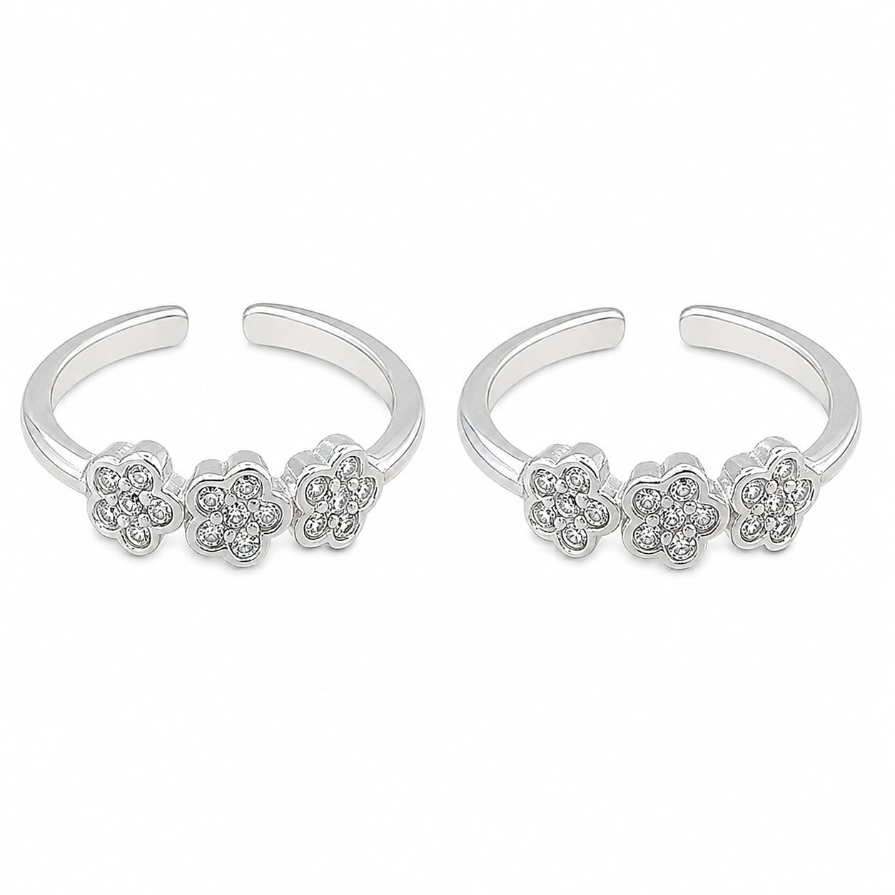 sahiba gems 925 Sterling Silver Designer Toe Rings for Women | Flower Zircon Cz Band Bichiya | Pair of 2 | Lightweight & Skin Friendly I Not Turn Black-picture-9