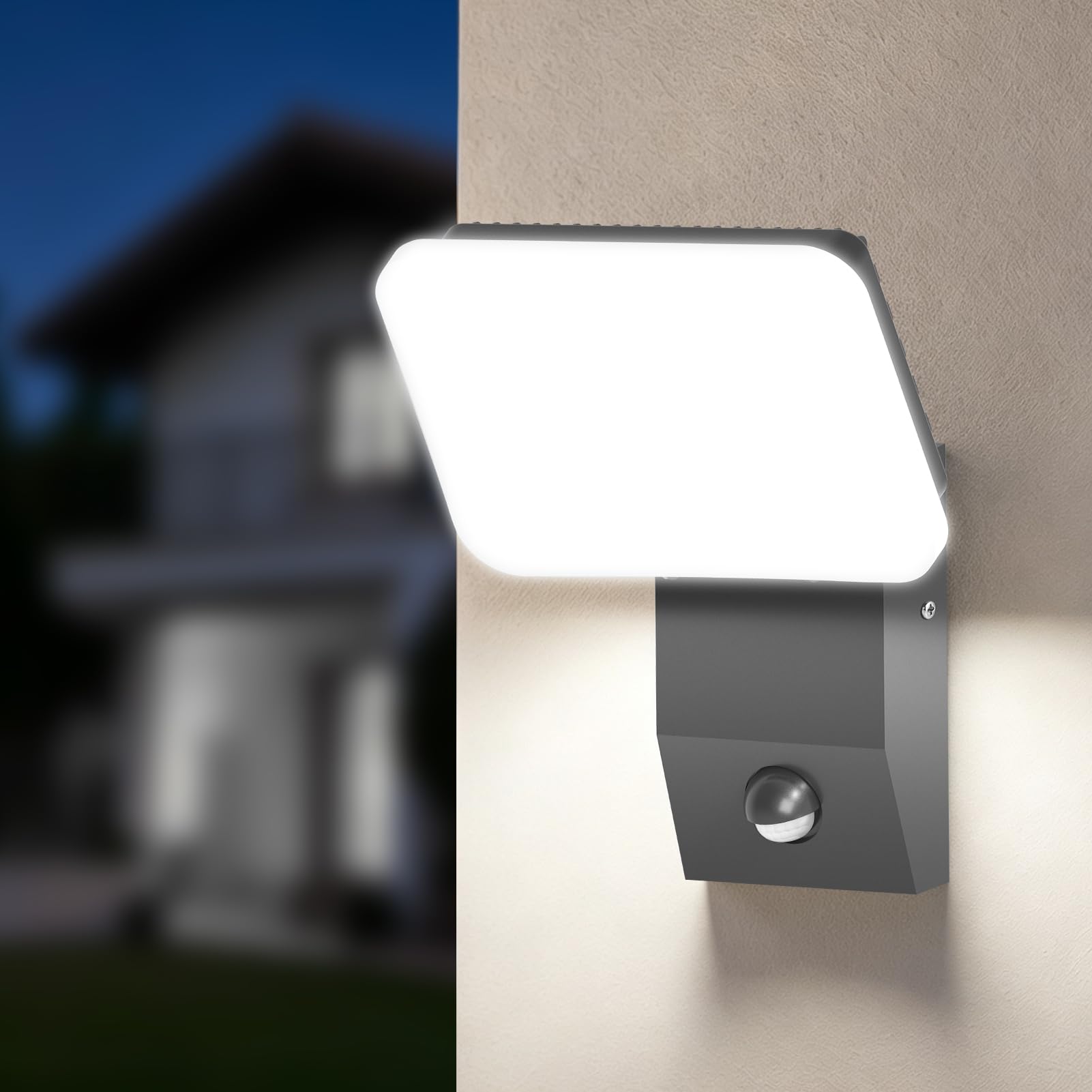 Aplique Pared Exterior Interior LED 32W con Sensor de Movimiento, Luz Exterior Pared IP65 con Control Remoto, 3 Temperaturas de Color, Lámpara Pared Giratoria para Entrada Jardín Terraza