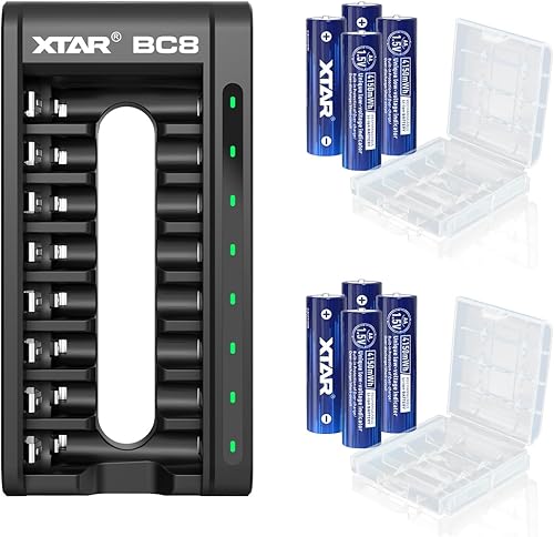 XTAR Baterías AA recargables con cargador BC8 1.2V/1.5V (8pcs 4150mWh AA)