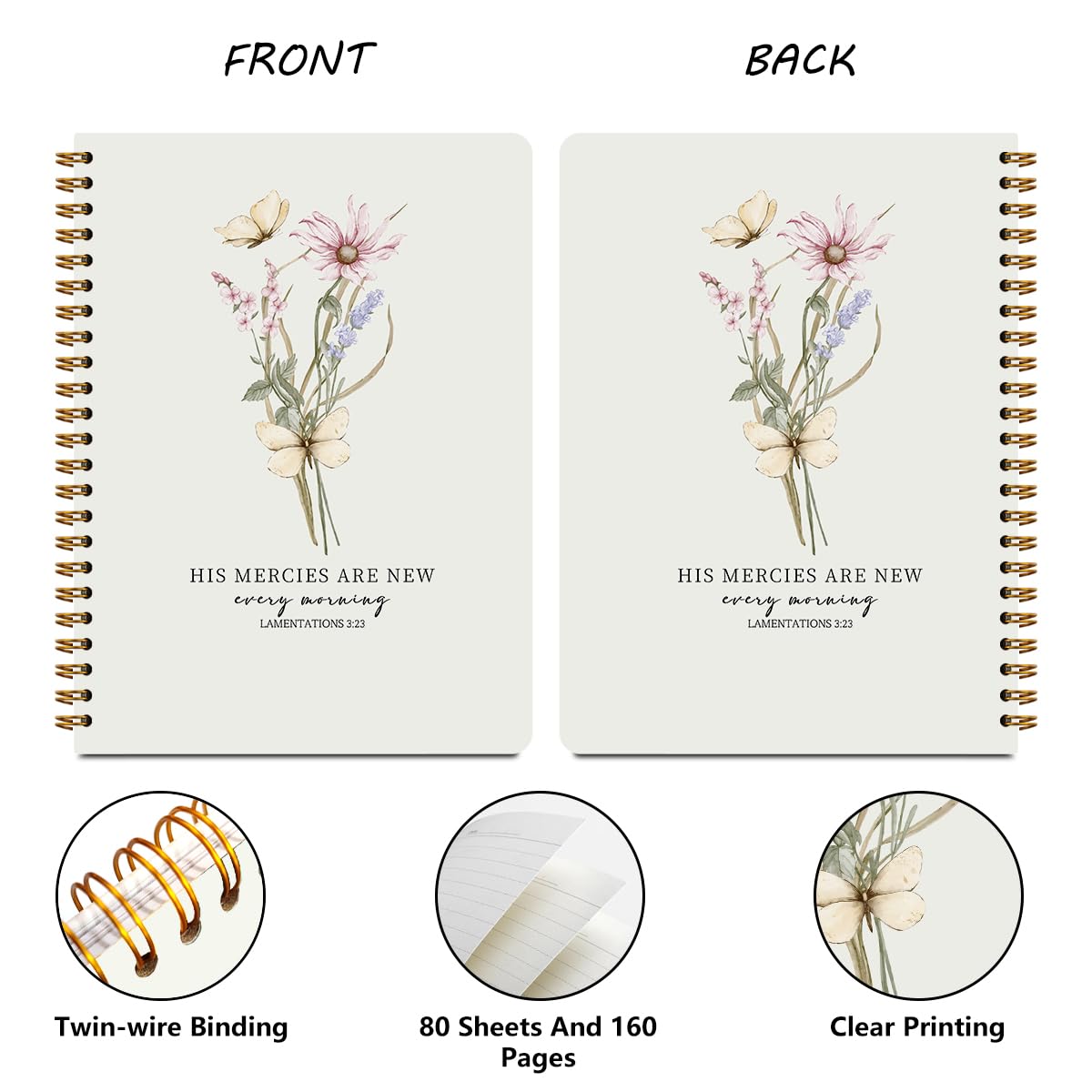 2 diarios cristianos de la Biblia, cuadernos florales en espiral para mujeres, para tomar notas, diario de viaje para escribir, cuaderno de versículo bíblico rayado, regalos cristianos para