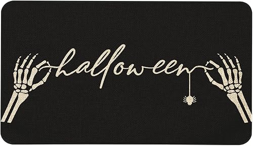 Roszwtit Tapete de puerta de Halloween de 30 x 17 pulgadas, tapete de calavera de Halloween para interiores y exteriores, tapete antideslizante de