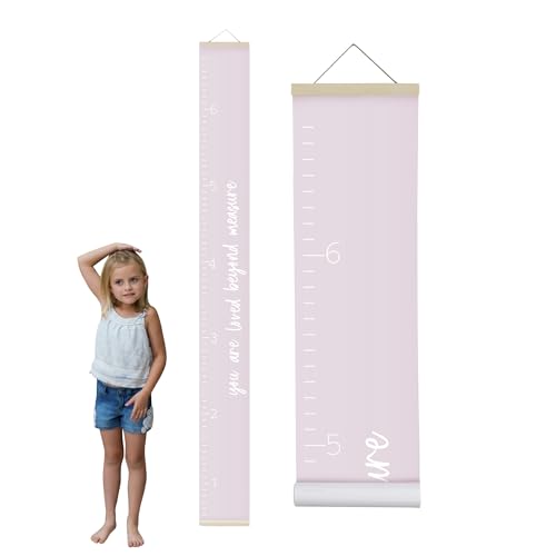 Image of Morxy Canvas Growth Chart for Kids - Unisex Room Wall Decor - Measuring Height Wall Tape (Loved Beyond Measure- Pink)