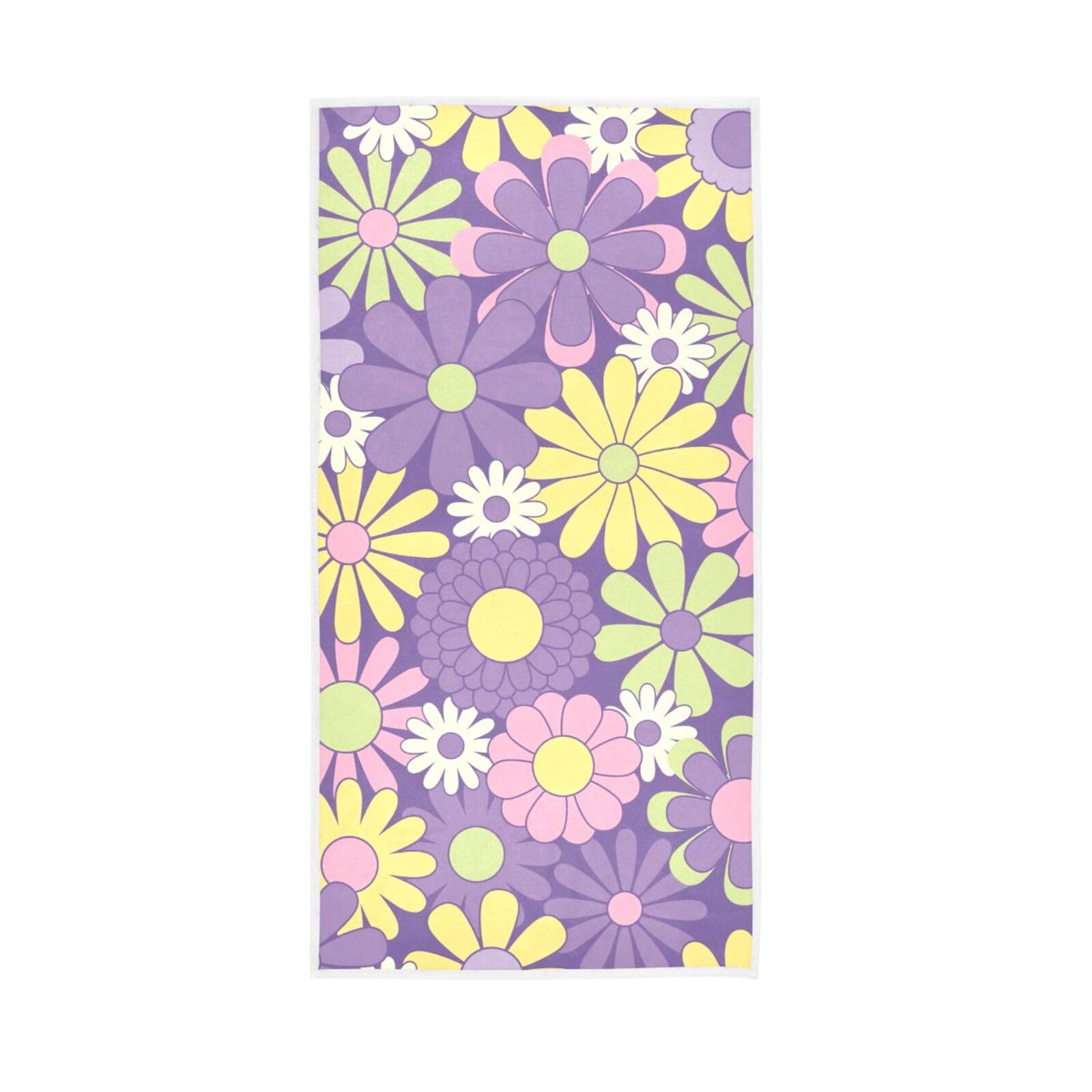 HUYGD Colorful Floral Groovy Flowers Hand Towels for Kitchen, 15 x 30 Inches, Spa Towels for Body Workout Towels