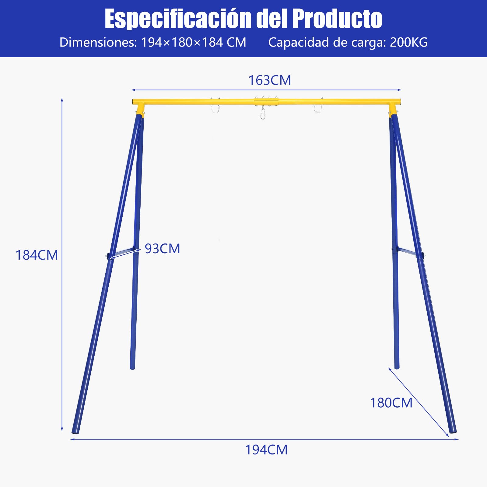 GOPLUS Estructura de Columpio Resistente de Metal, Soporte con 3 Ganchos, Carga Máxima 150 KG, para Jardín, Parque y Patio (Columpio no incluido)