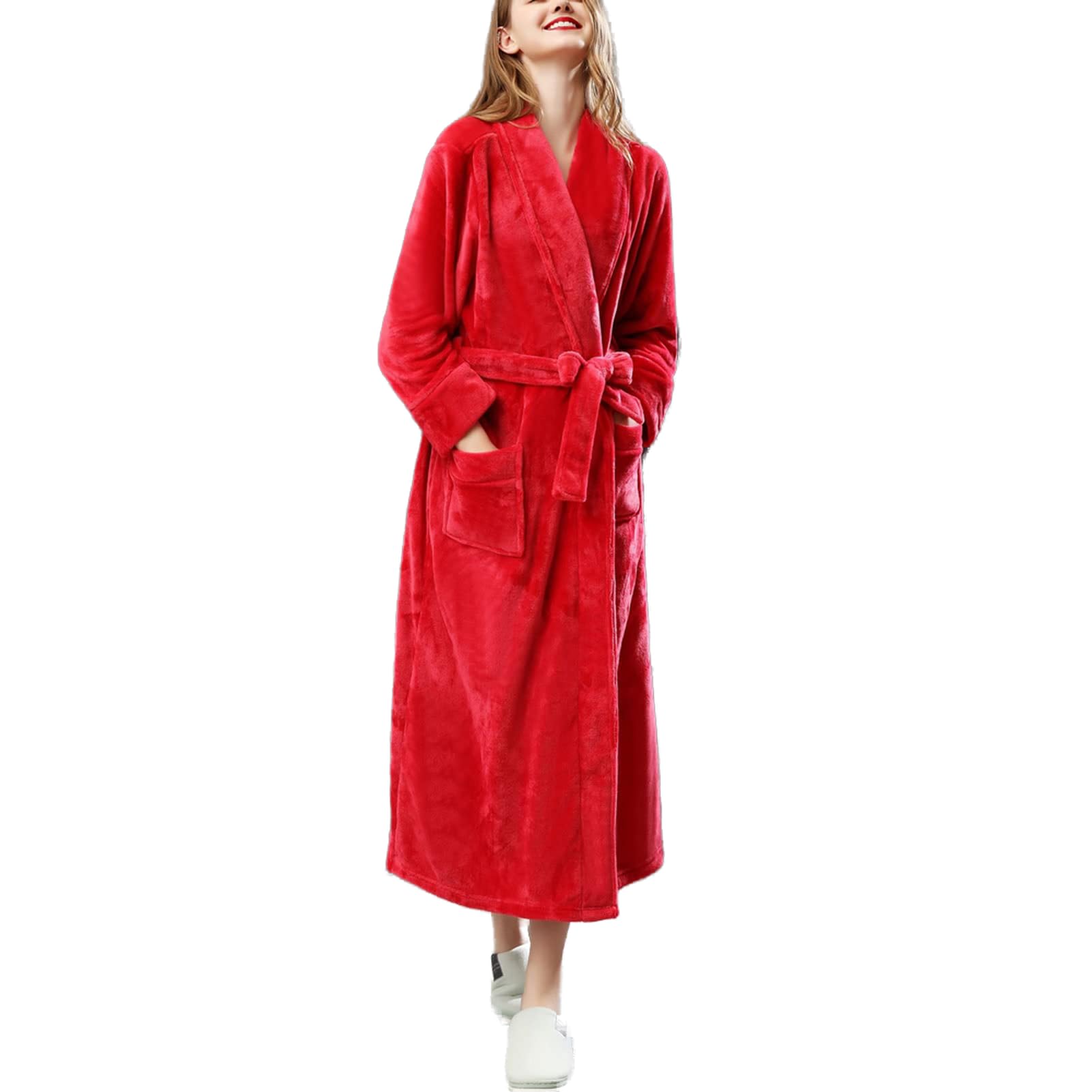 Peignoir pyjama long en peluche polaire rouge unisexe taille XL