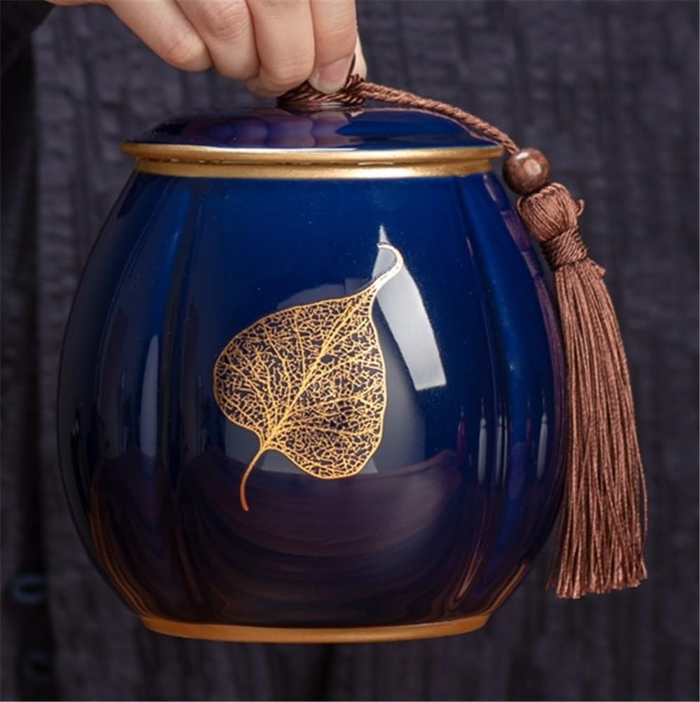 Latas té Recipiente de cerámica for té con tapa sellada y borla. Hermoso organizador for guardar, café azúcar Tarro de Té(Red)