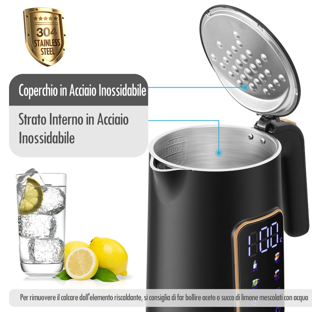 ForMe Bollitore Elettrico In Acciaio Inox 1,7 L Temperatura Regolabile da 40-100 C I Funzione di Mantenimento Caldo LED Display Digitale della Temperatura I Arresto Automatico I Teiera Senza BPA