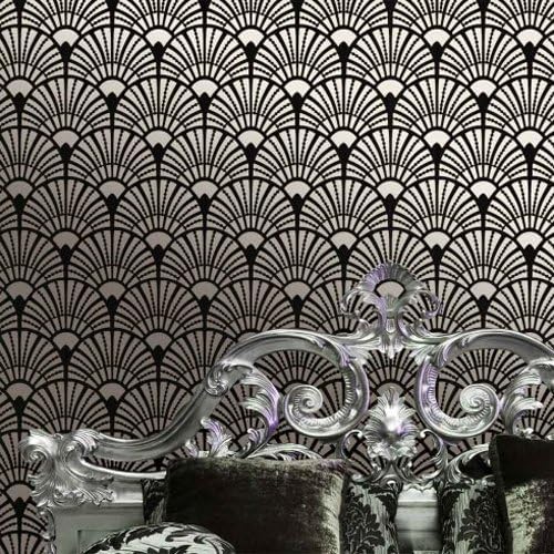 Deco Fans Allover Stencils - Modern Wall Stencils for Painting - Large Reusable Art Deco Accent Template for DIY Wallpaper Alternative - Cutting Edge Stencils