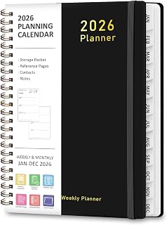 VALOME 2026 Academic Planner: Weekly Monthly Views, Jan-Dec 2026, A5 Waterproof Hardcover with Tabs & Pocket