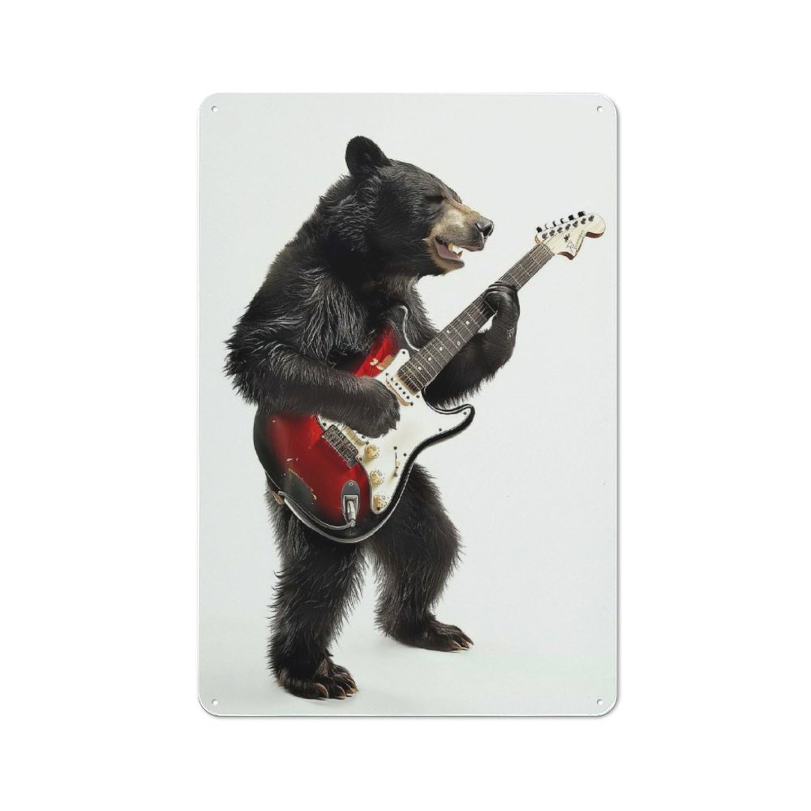 Junmoney Style-24 Rustic Tin Sign 30X20cm Featuring Black Bear Guitar For Living Room Wall, For Room Styling Across Living Rooms And Feature Walls