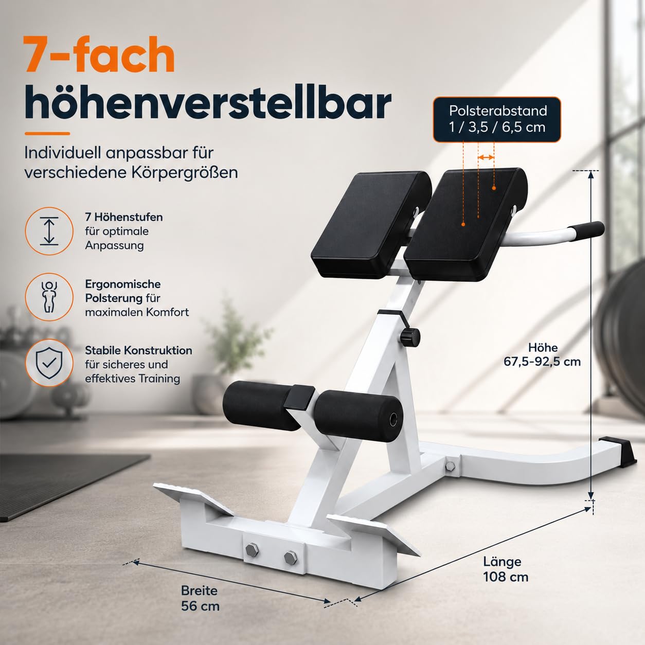 Roman Chair Hyperextension Panca per esercizi addominali e schiena - Panca fitness multifunzionale con altezza regolabile, imbottitura e gambe in schiuma - portata 300 lbs