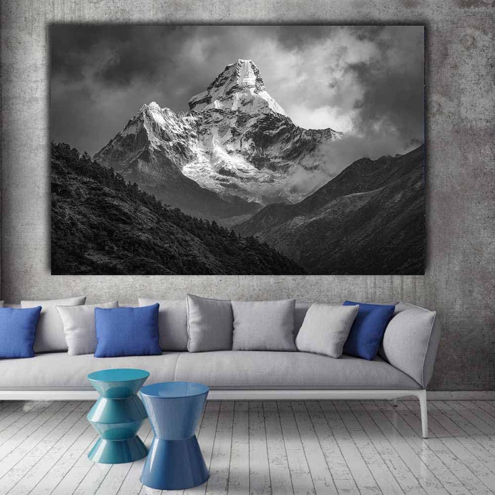 CUDAOO Nowoczesny plakat z krajobrazem przyrody śnieżne szczyty górskie do biura sypialni salonu dekoracja (czarny i biały) - 70 x 100 cm nieoprawiony