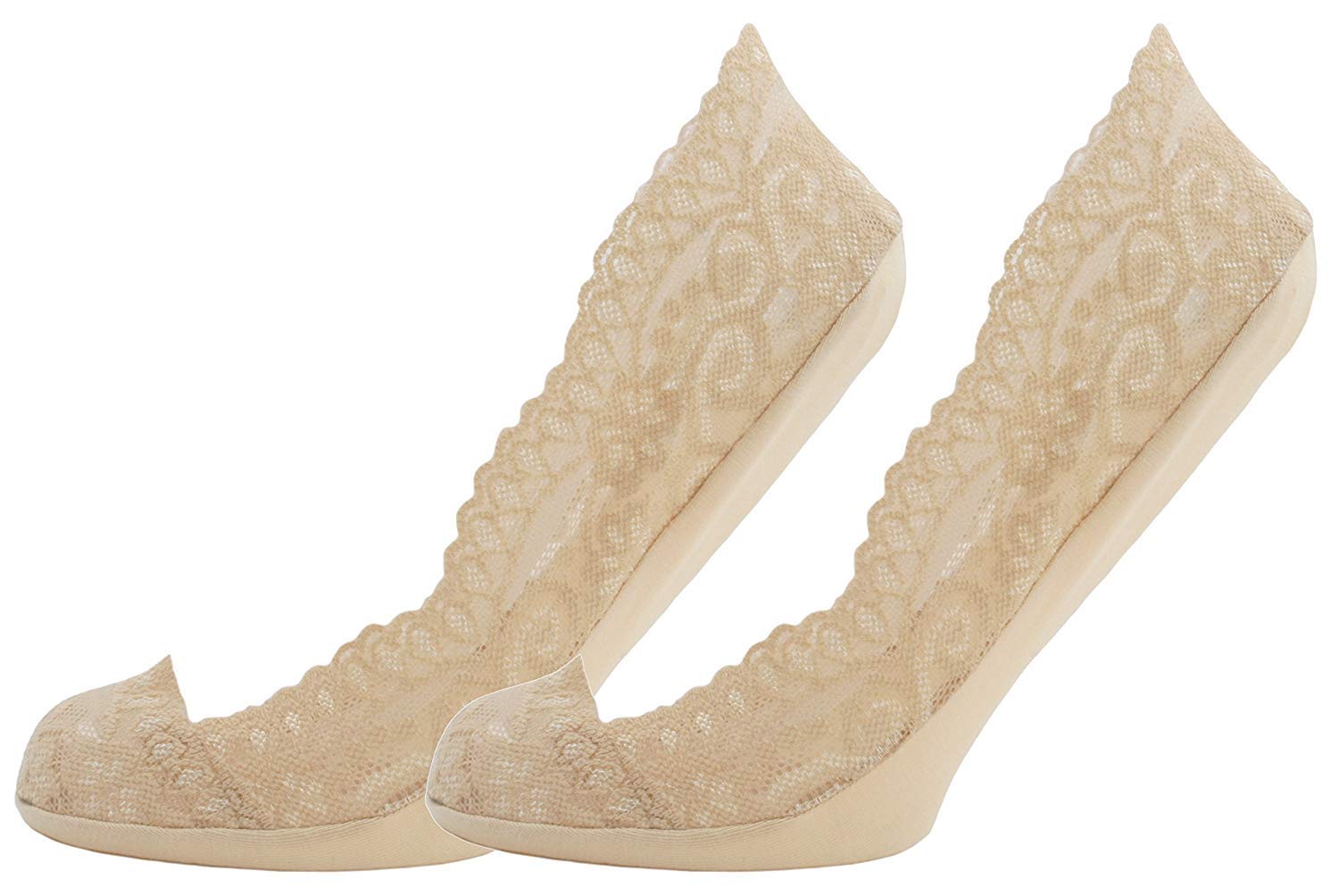 Tom Franks Women's Nude 2 Pack Lace Footsie Liners Uk Size 4-7