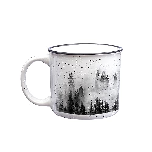 Black Lantern Coffee Mugs - Large Tea Mug and Coffee Cup for Nature Lovers Cereamic Mug with Forest and Clouds Print - 15oz. Mug for Hot Chocolate