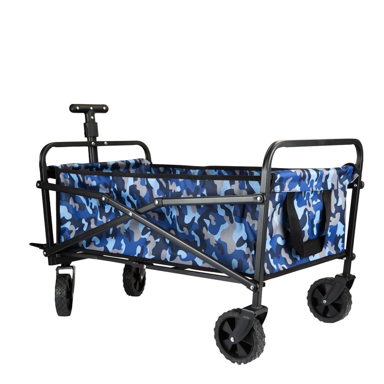 VFM e-Store - Folding Trolly Cart 40Kg Capacity Collapsible 2 Storage Pouches Heavy-Duty Sturdy Frame, Outdoors Camping Hiking Holidays Festivals Travel - Blue Camo