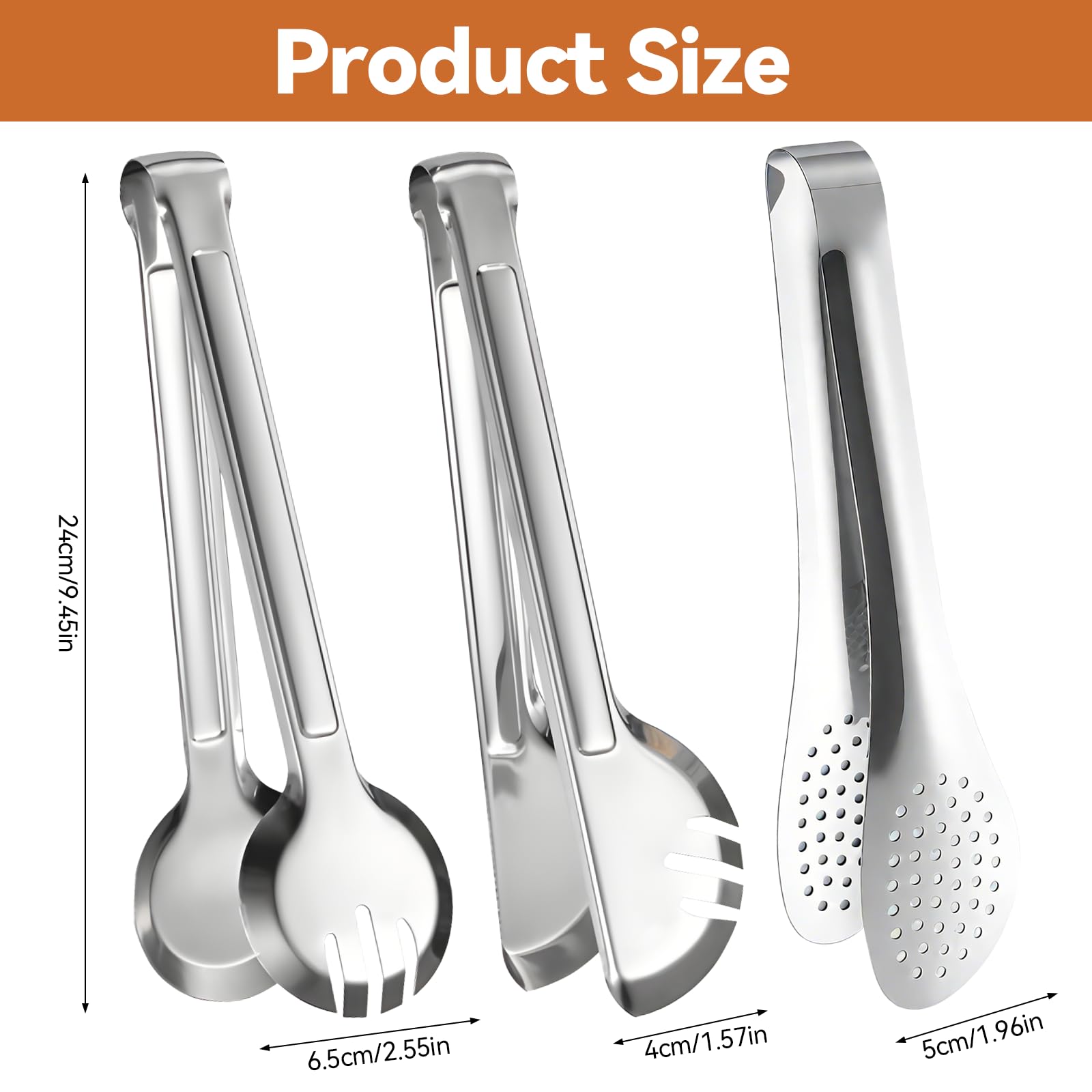 3 Pinze Da Cucina Multifunzionali, 22,9 Cm, In Acciaio Inox, Forchetta