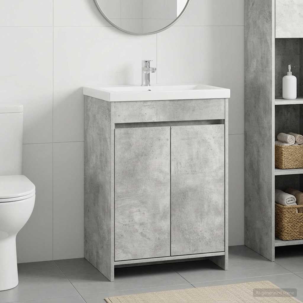 Mobile da bagno grigio cemento, 56 x 37,5 x 81 cm, in legno, molto spazio sotto il lavandino, mobile da bagno per mobili da bagno con ante e comò