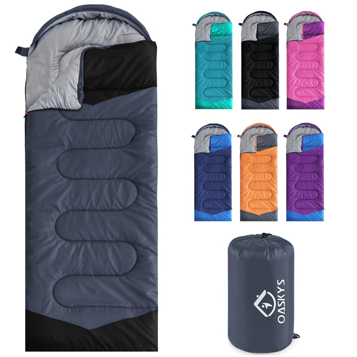 oaskys Camping Sleeping Bag - 3 Season Warm & Cool Weather - Summer Spring Fall Lightweight Waterproof for Adults Kids - Camping Gear Equipment,
