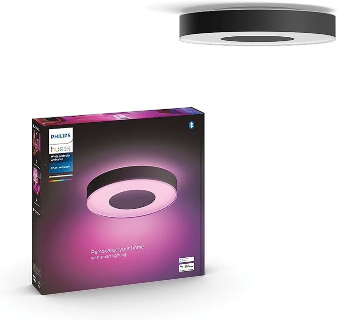 Philips Hue Philips Hue Infuse Plafondlamp - Duurzame LED Verlichting - Wit en Gekleurd licht - Zwart - 42cm - Dimbare sfeerlamp - Verbind met Hue Bluetooth of Bridge - Werkt met Alexa en Google Home