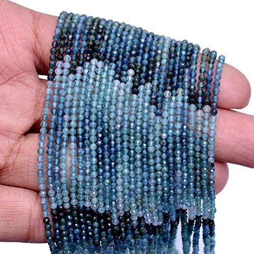 Miniatura 2 de Cuentas redondas microfacetadas de turmalina azul natural de 0.079 a 0.118 pulgadas  AAA+ Indicolita Turmalina Semipreciosa Cuentas sueltas  Hilo de