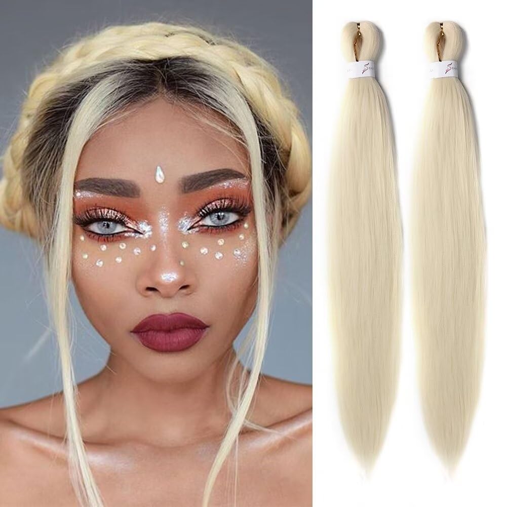 Blonde Pre Stretched Braiding Hair 26 Inch EZ Braiding Hair Extensions Yaki Texture Hair Hot Water Setting Synthetic Crochet Hair Extension for Boxes