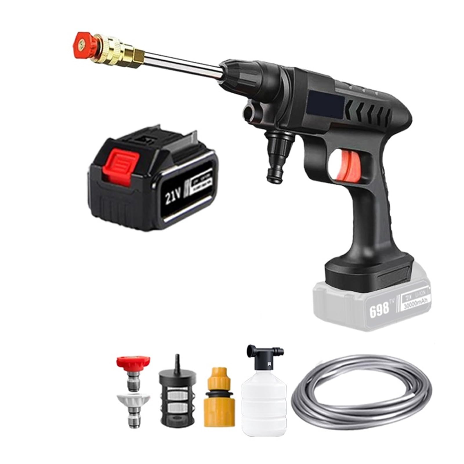 30000mAh 300W Pistola For Lavaggio Auto Ad Alta Pressione Senza Fili 60Bar Acqua For Elettrica Generatore Di Schiuma Dispositivo Automatico For La Pulizia A Spruzzo Pulizia Efficiente(30000mAh)
