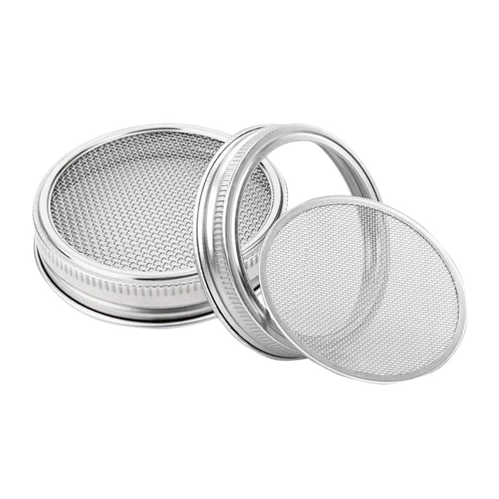 BESTONZON 2Pcs Stainless Steel Sprouting Lids for Wide Mouth Mason Jars for Making Organic Sprout Seeds in House and Kitchen 3.3 Inch /8.4 cm