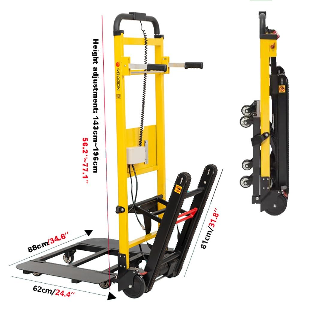 Carrello per carichi pesanti, carrello elettrico a mano con montascale, capacità di carico massima 200 kg, design pieghevole con binari in gomma per un facile trasporto