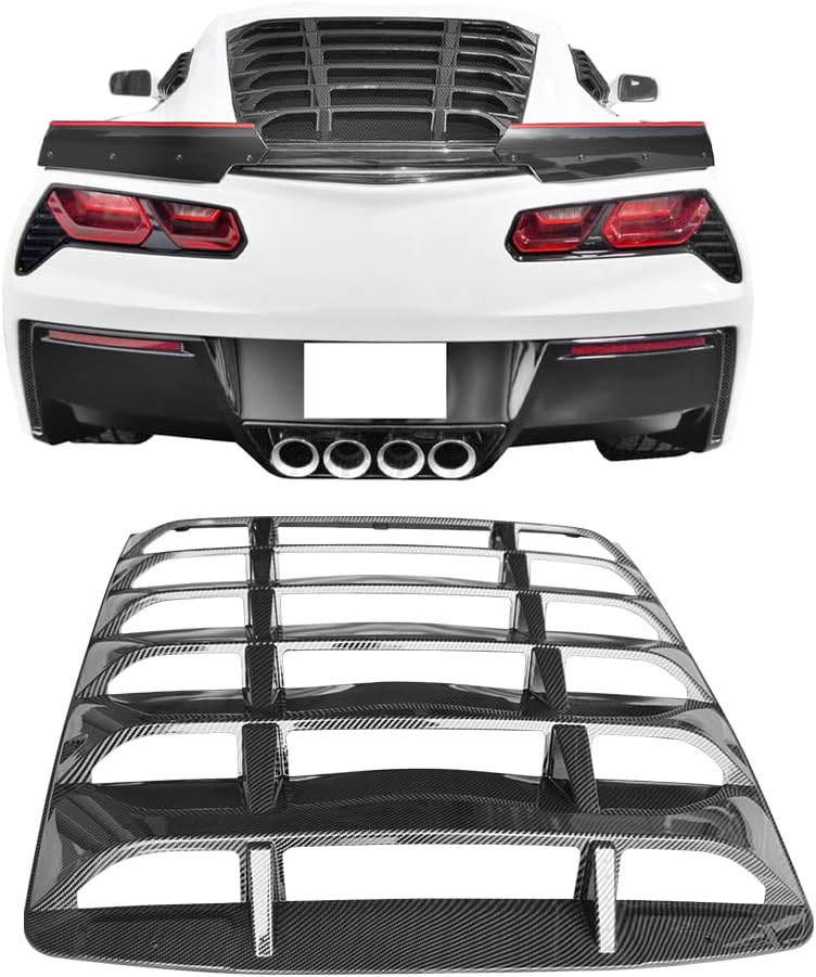 IKON MOTORSPORTS, Window Louver Compatible with 2014-2019 Chevy Corvette C7, Carbon Fiber Print Window Visor Guards Sun Shade Cover ABS, 2015 2016 2017 2018