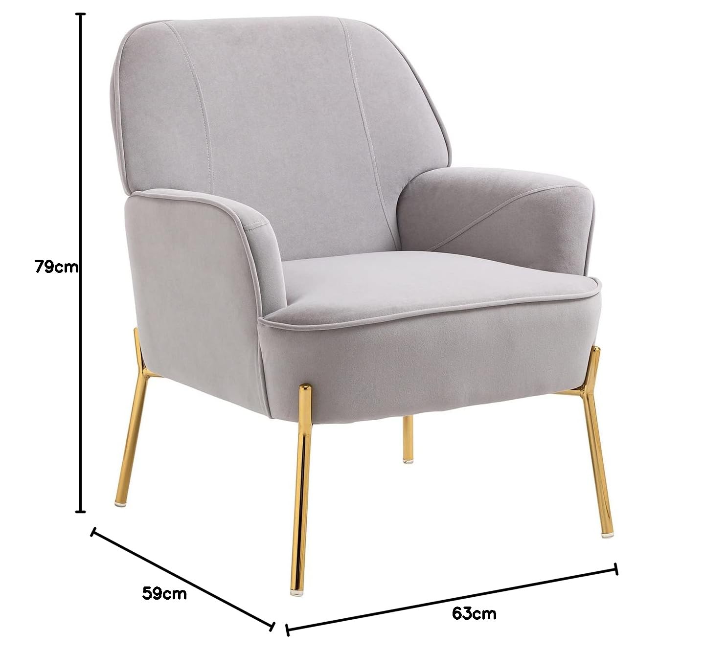 SEPNINE Fauteuil en Velours Confortable avec Accoudoirs, Assise Épaisse et Pieds en Métal, Chaise Relax pour Salon ou Chambre- Jusqu'à 135 kg