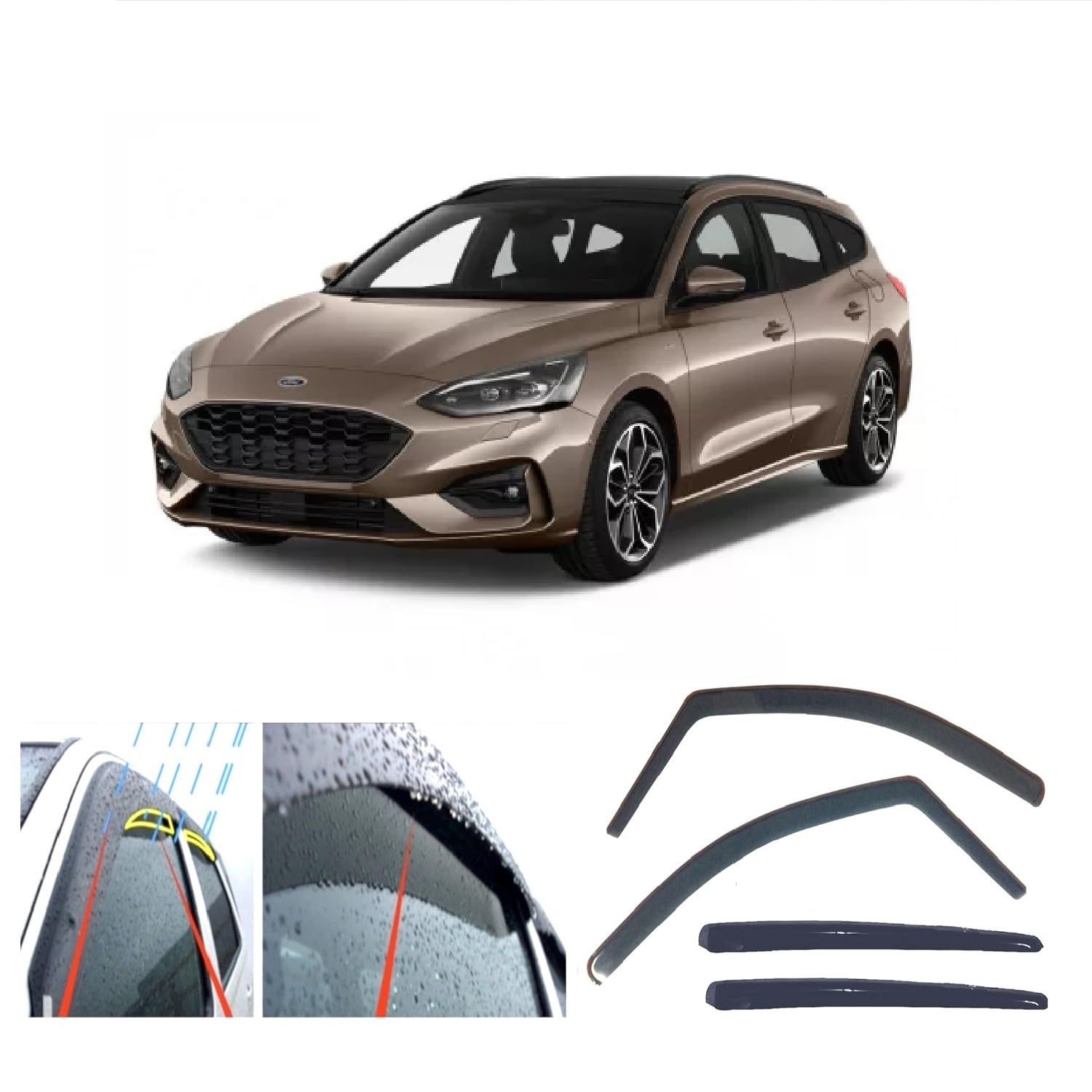 Windabweiser-Set Für Ford Focus MK2 3-Türer Schrägheck (2004-2011) – 2 Stück Getönt