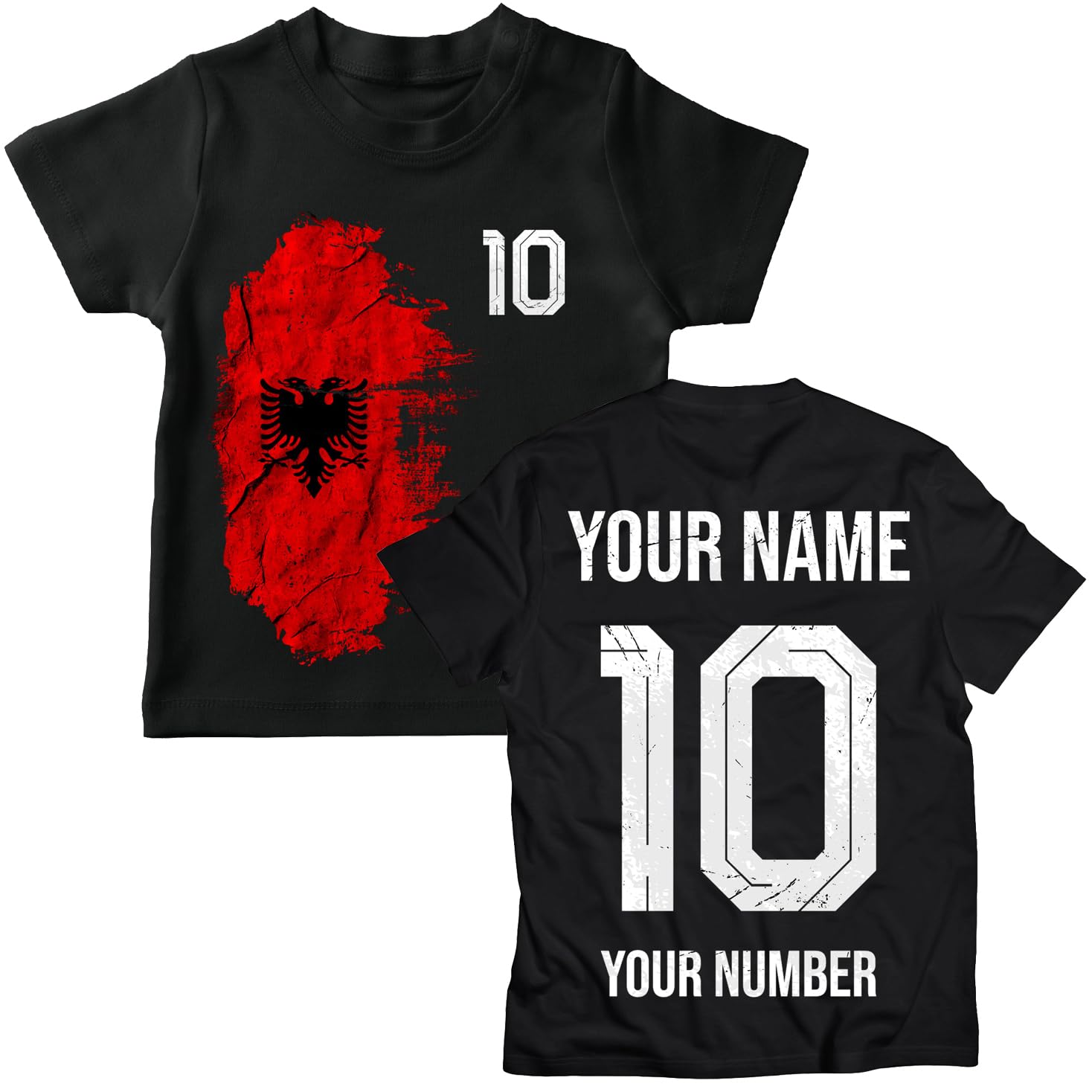 Albania 2026 T-Shirt in Cotone Grafico Personalizzato per Bambini Tifosi di Calcio, Nome e Numero Personalizzati Maglia da Supporter a Maniche Corte