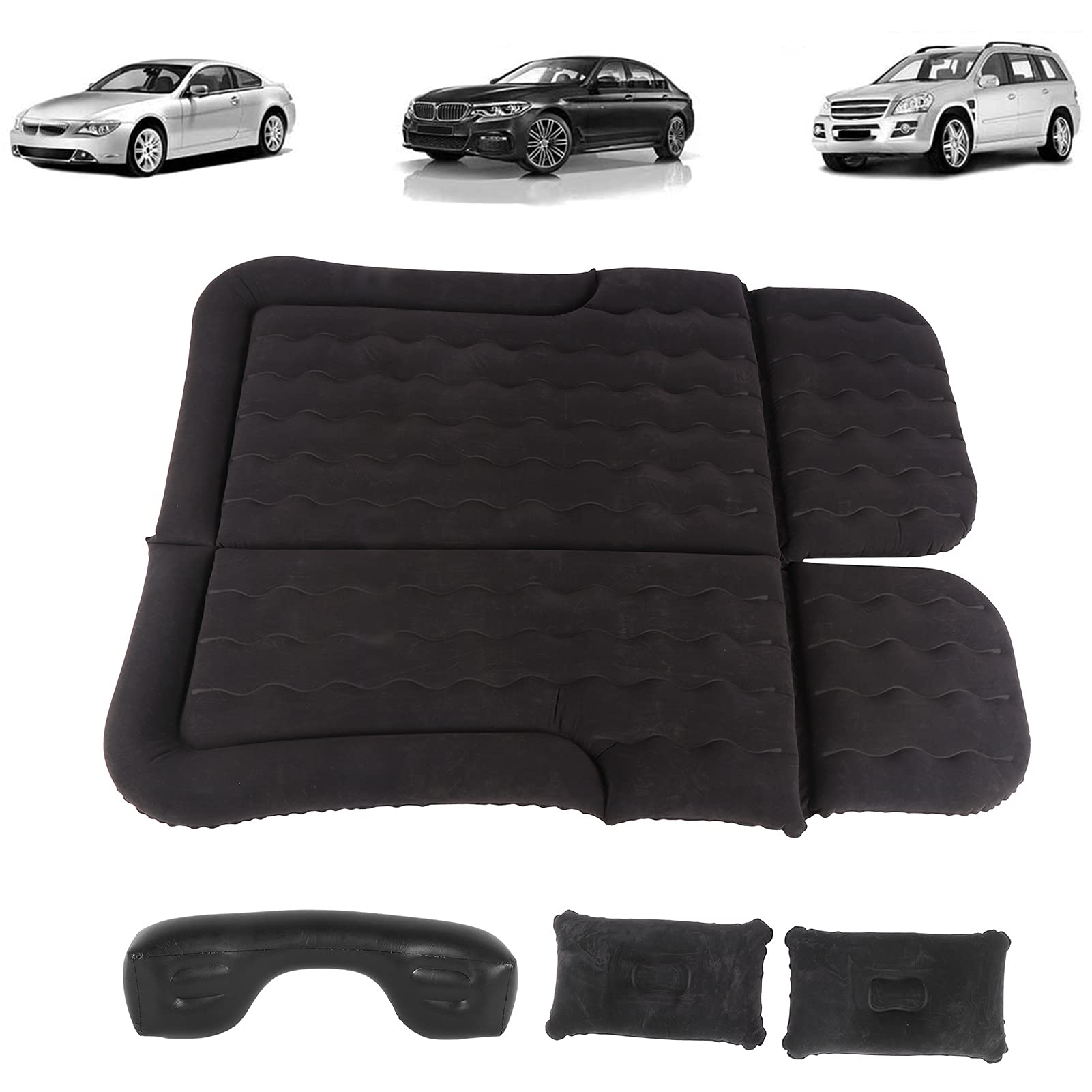 Alomejor Materac Dmuchany PVC Uciekający Materac Samochodowy 174 X 126 Cm 12 V Pompa Wewnętrzna Szybkie Nadmuchanie Powierzchnia Blokująca Hałas dla SUV MPV RV Camping Travel (BLACK)