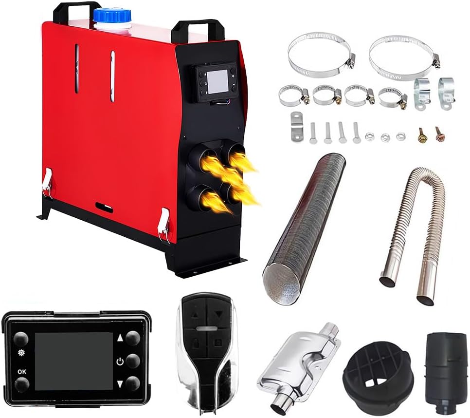 12V 8KW Diesel Air Heater, All in One Diesel Night Heater with Remote Control and LCD Monitor for RV Truck, Bus, Boat, Touring Car, Caravans, Motorhomes (Red)