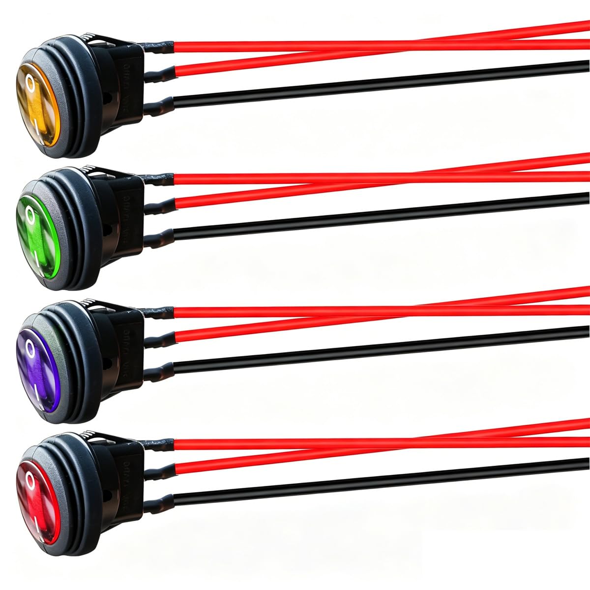 Gebildet 4 szt. 10A/12V-24V DC, Wstępnie Okablowany, Przełącznik Dźwigienkowy ze Swiatłem LED, ON-AUS SPST, 3-biegunowy, Wodoszczelny, Okrągły Przełącznik Kołyskowy, Przycisk Rocker, Przełącznik